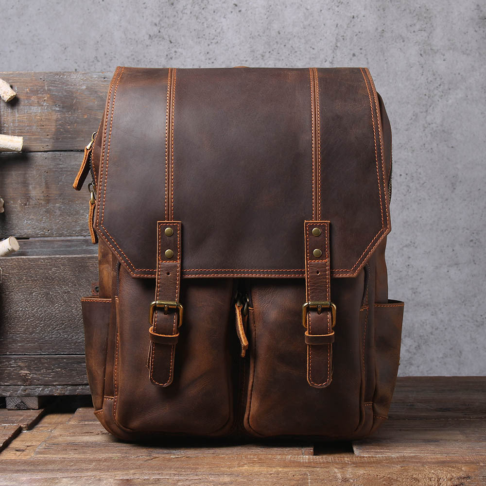 Men's Top Layer Cowhide Leather Backpack – Vintage Travel & Laptop Rucksack