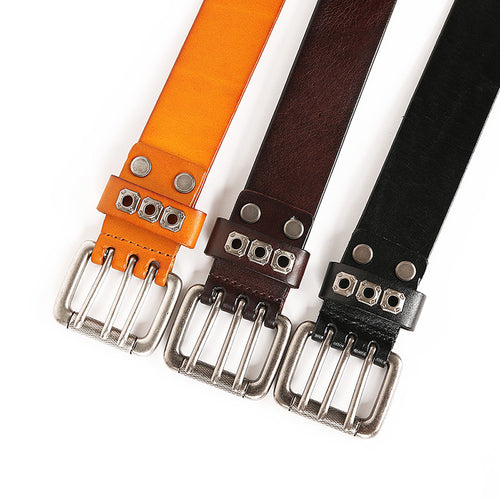 Genuine Leather Studded Cowboy Punk Belt – Heavy Metal Rivet Jeans Belt for Men