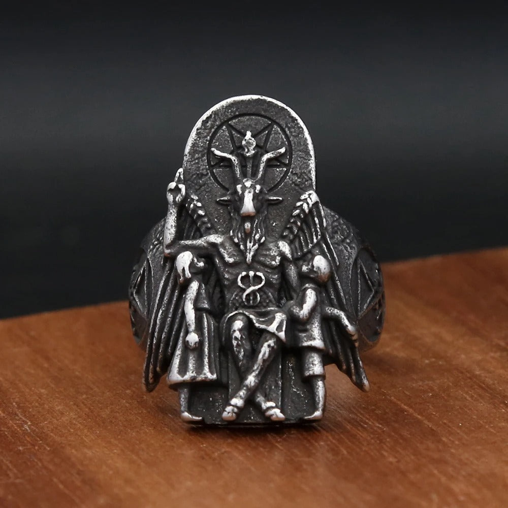 Men's Vintage Gothic Occult Signet Ring – Dark Punk Stainless Steel Statement Band