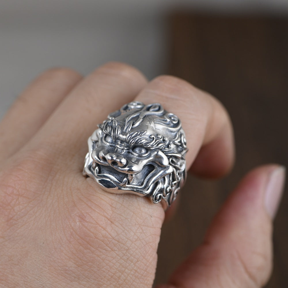 Men’s 925 Sterling Silver Pixiu Dragon Ring – Brave Troops Silver Thumb Ring