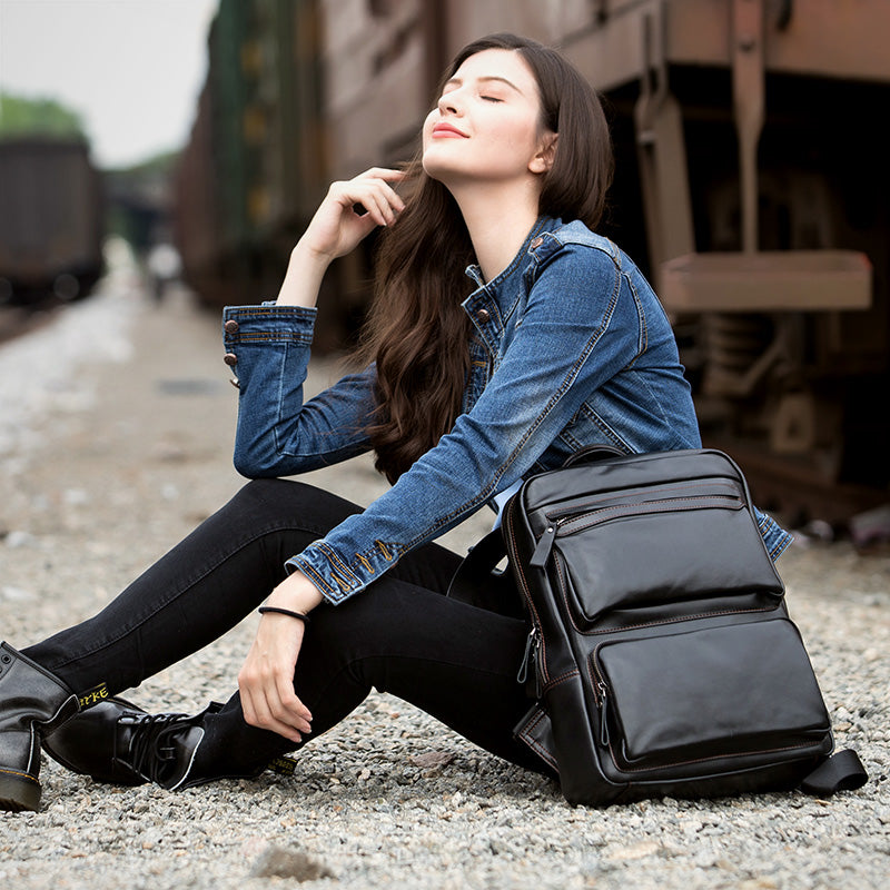 Men's First Layer Cowhide Leather Backpack – Large Business & Travel Rucksack