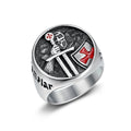Men’s Titanium Steel Templar Samurai Ring with Red Epoxy Cross Inscription