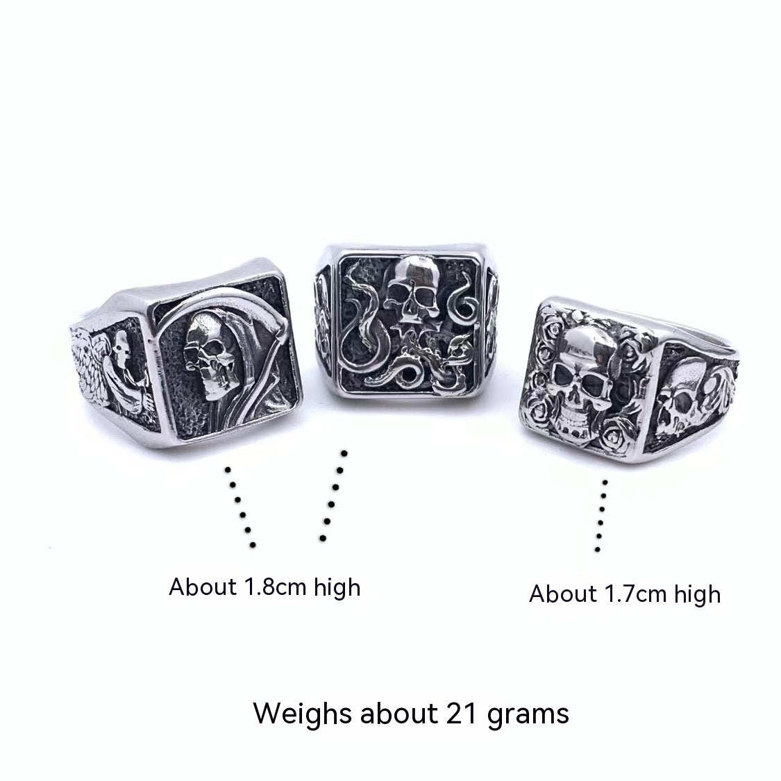 Men’s Retro Gothic Rose Skull Ring – Titanium Steel Death Style Statement Ring