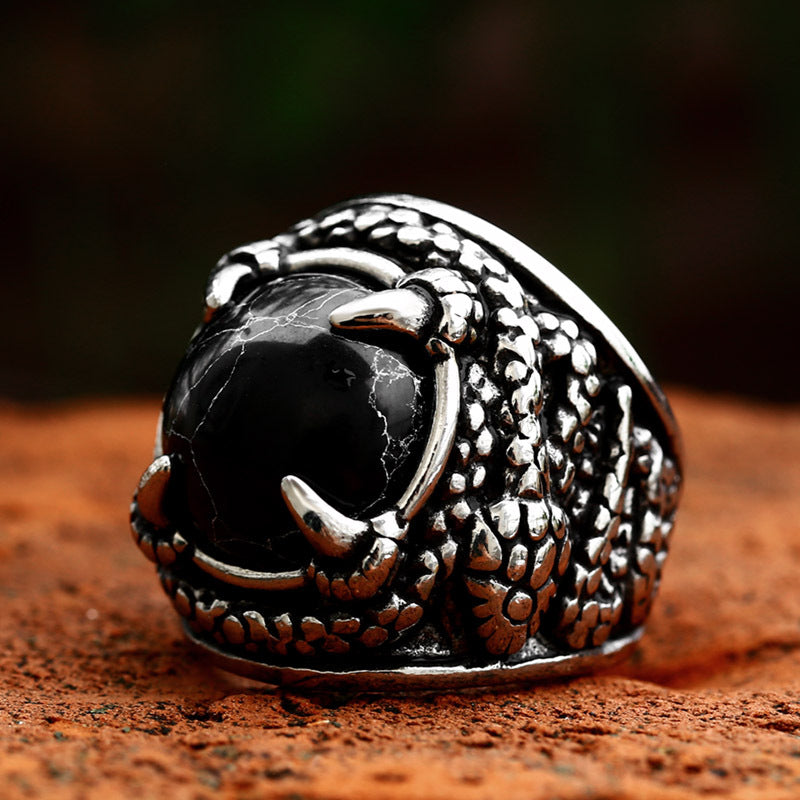 Men’s Snake Casting Ring – Titanium Steel Inlaid Black Turquoise Statement Band
