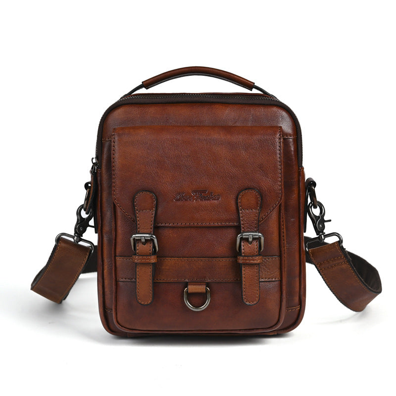 Men’s Genuine Leather Crossbody Bag – Retro Hand-Rubbed Top-Grain Cowhide Shoulder Bag