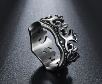 Crown Ring – King Queen Punk Rock Biker Ring for Men Titanium Steel