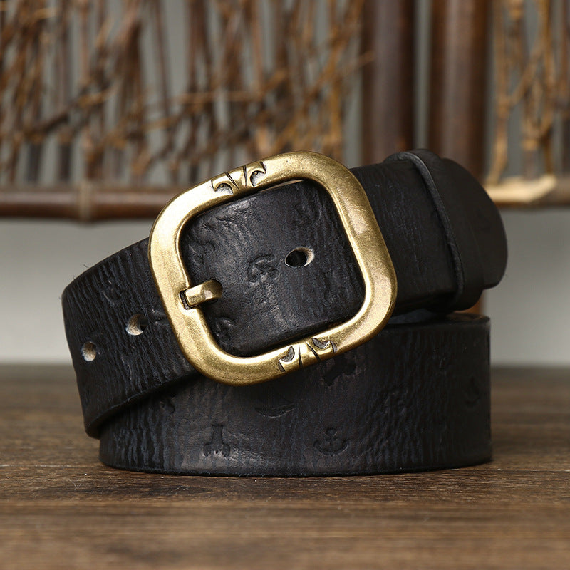 Men’s Korean-Style Patterned Leather Belt – Casual Fashion Waist Belt