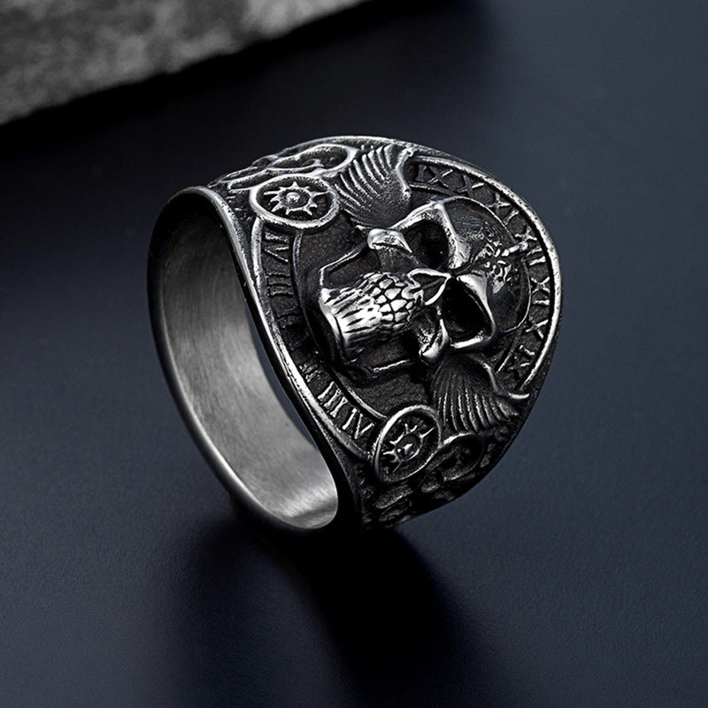Skull Ring For Unisex Featuring Titanium Steel Material In Steel Color With Punk Retro Style