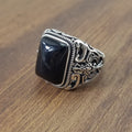 Unique 925 Sterling Silver Turkish Ring with Black Stone – Adjustable Unisex Statement Ring