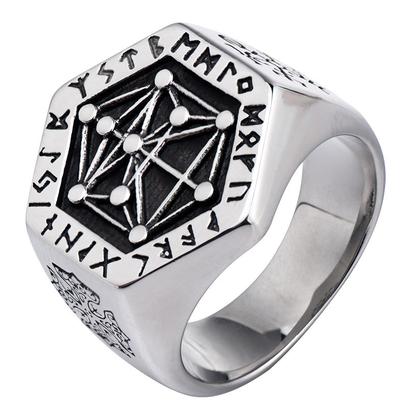 Kabbalah Tree of Life Signet Ring – Titanium Stainless Steel Viking Rune Ring
