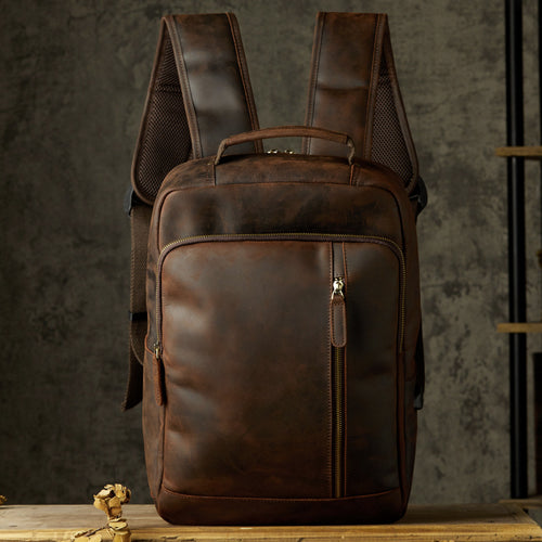 Handmade Retro Crazy Horse Leather Backpack for Men – Vintage Travel & Laptop Rucksack