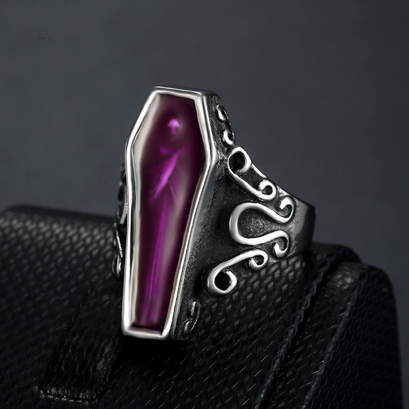 Men’s Vampire Coffin Ghost Titanium Steel Ring – Gothic Punk Statement Jewellery