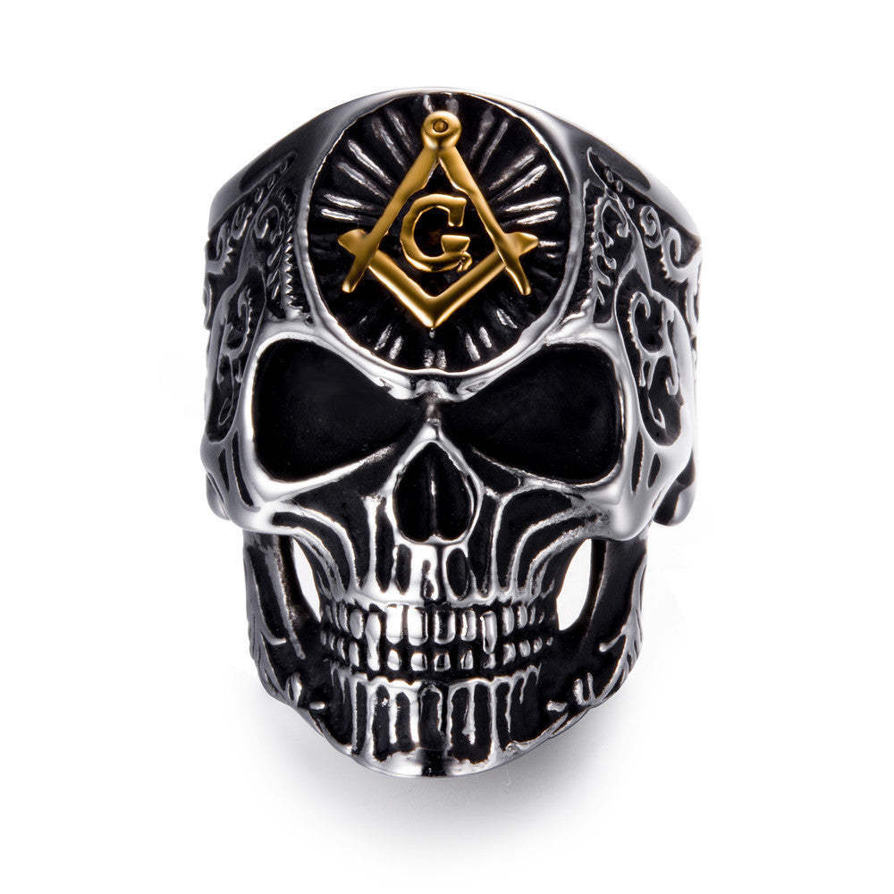 Men’s Retro Skull Masonic Ring – Electroplated Bold Punk Statement Ring