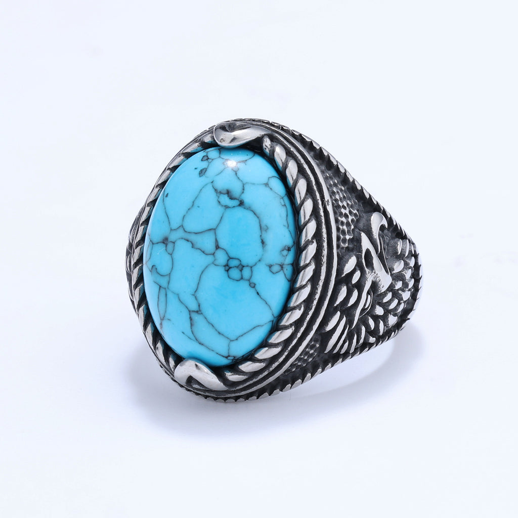 Men’s Turquoise Tiger Eye Ring – Stainless Steel Statement Ring