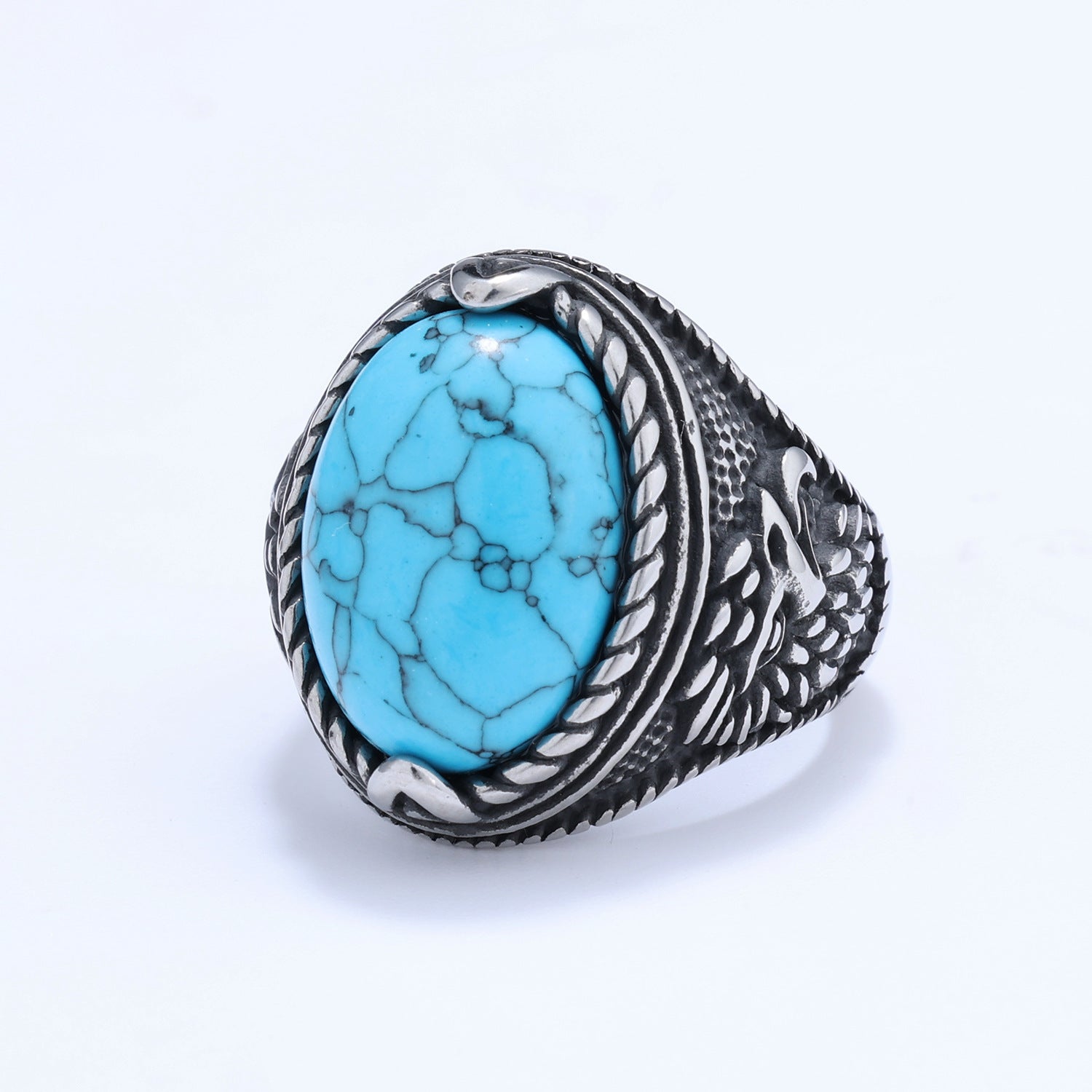 Men’s Turquoise Tiger Eye Ring – Stainless Steel Statement Ring