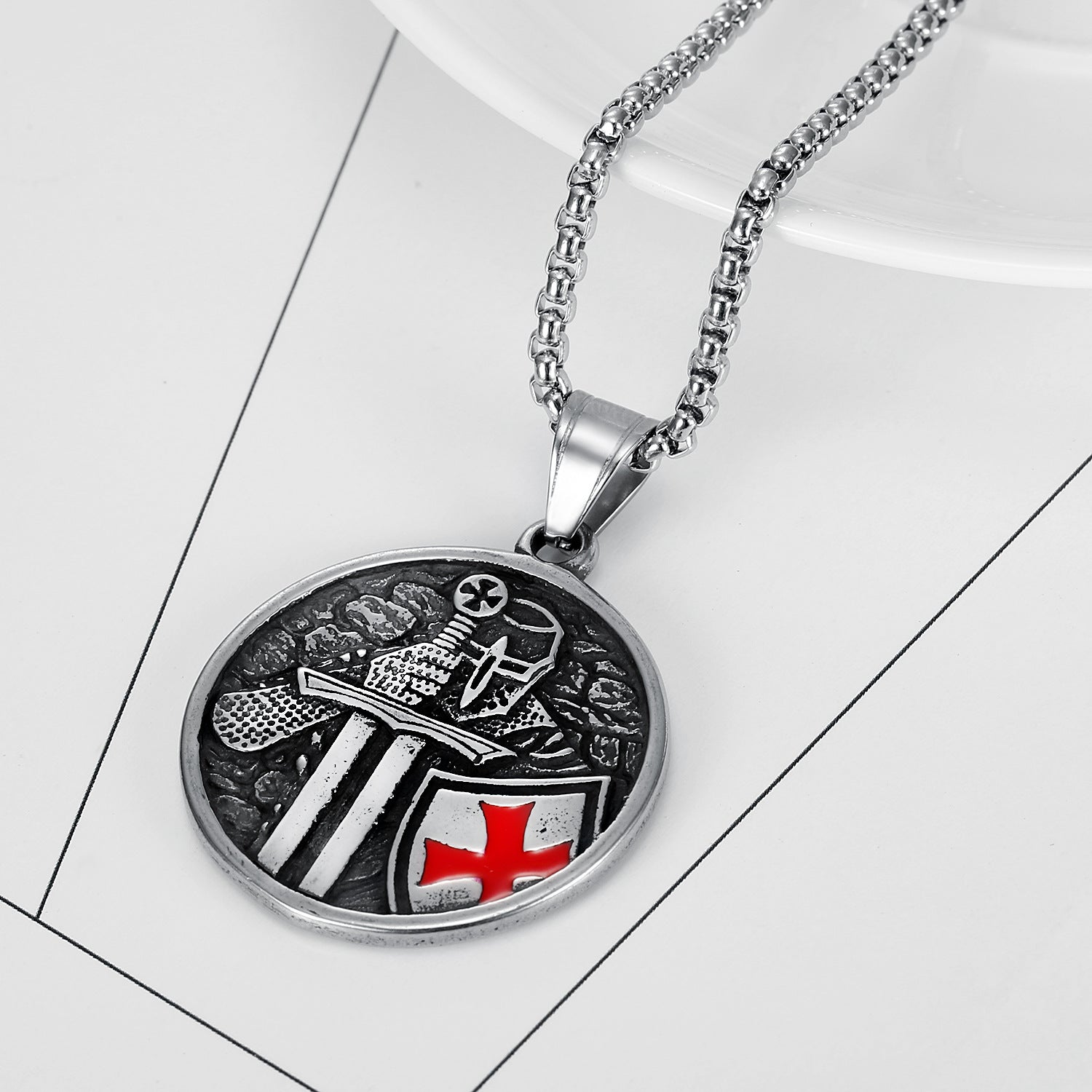 Knights Templar Shield Pendant Necklace – Crusader Cross Gothic Medieval Gift