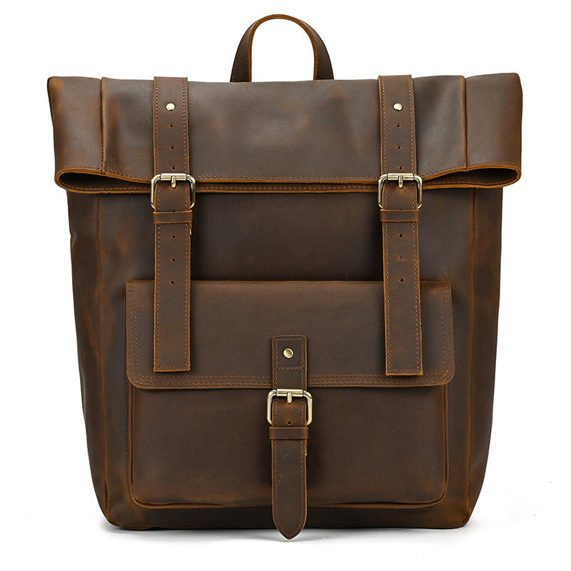 Men’s Retro Hand-Rubbed Leather Backpack – Large Capacity Laptop Travel Rucksack