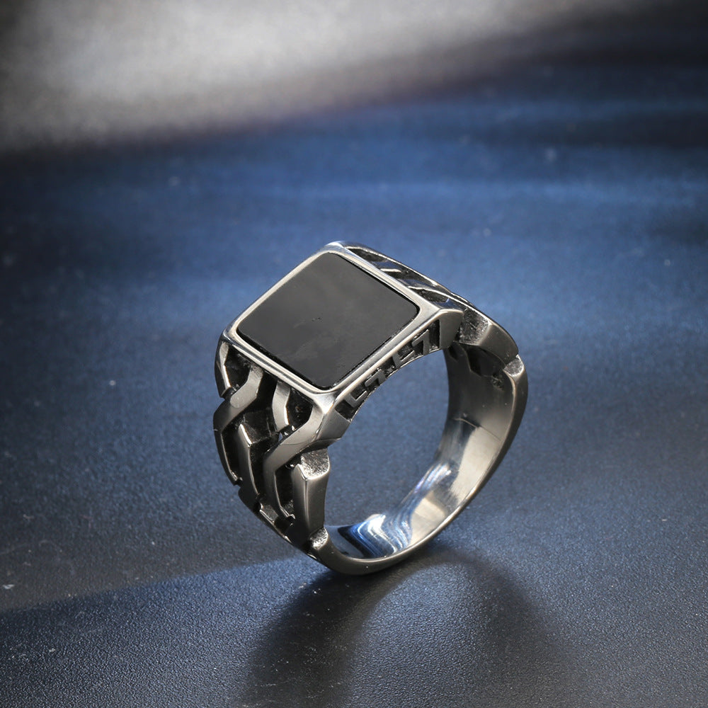 Men’s Black Epoxy Titanium Steel Punk Ring – Gothic Biker Statement Band