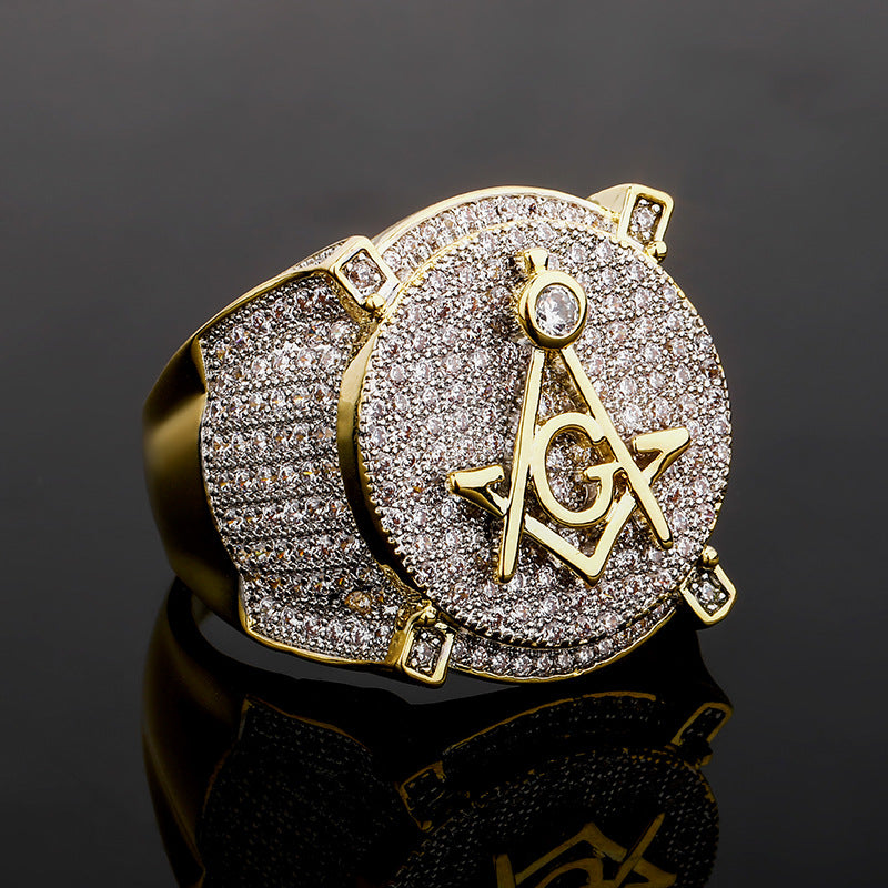 Men’s Retro AG Masonic Letters Ring – Hip Hop Freemason Statement Band