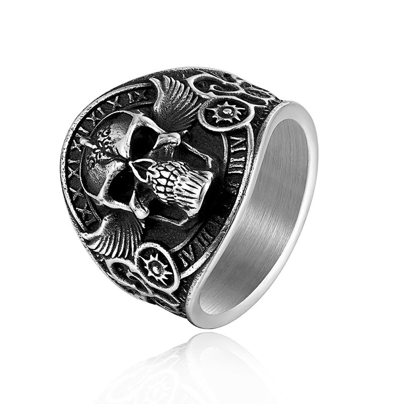 Skull Ring For Unisex Featuring Titanium Steel Material In Steel Color With Punk Retro Style