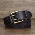 3.8cm Vintage Cowhide Leather Men’s Belt – Copper Double-Prong Buckle Jeans Belt