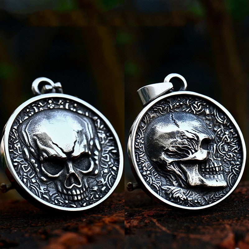 Hip-hop Punk Stainless Steel 2 Side Skull for Women Men Rock Cool Domineering Skeleton Pendant Necklace Boyfriend Jewelry