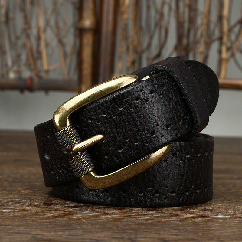Vintage Genuine Cowhide Leather Men’s Belt – Luxury Pin Buckle Jeans Belt