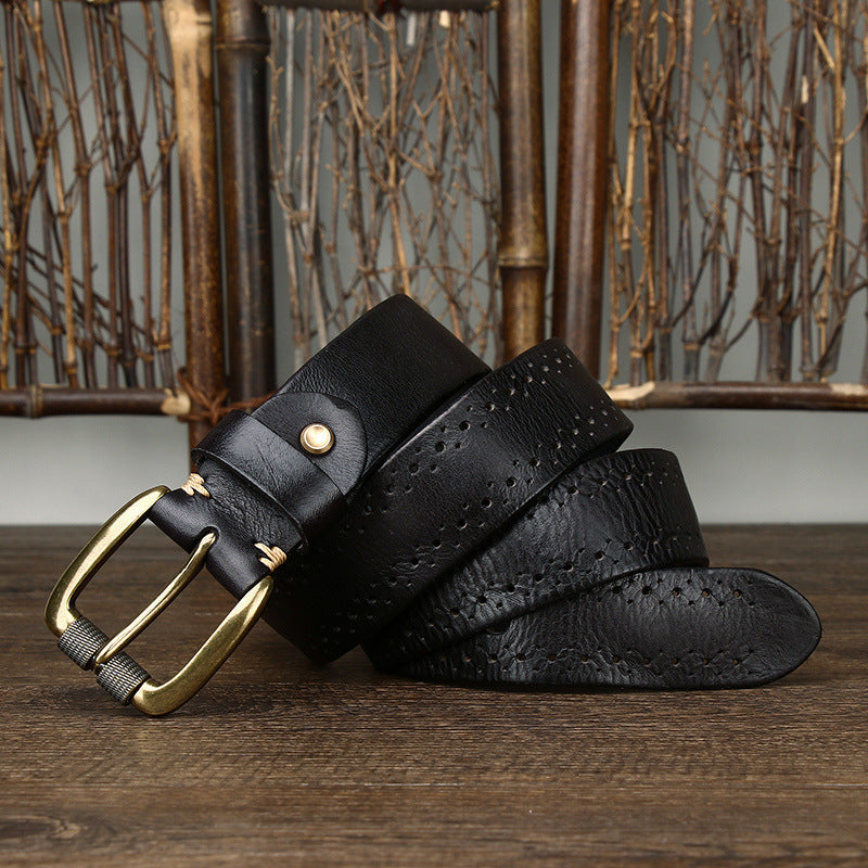 Vintage Genuine Cowhide Leather Men’s Belt – Luxury Pin Buckle Jeans Belt