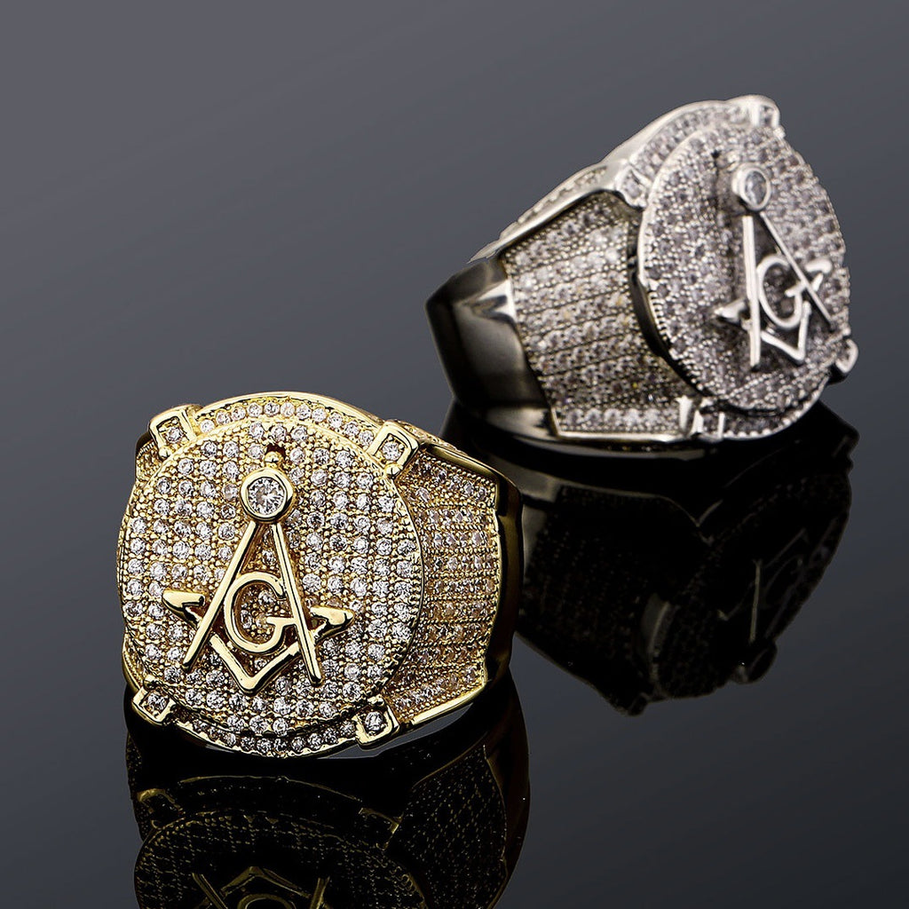 Men’s Retro AG Masonic Letters Ring – Hip Hop Freemason Statement Band