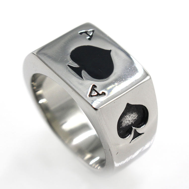 Ace of Spades Stainless Steel Ring for Men – Gothic Poker Biker Statement Band
