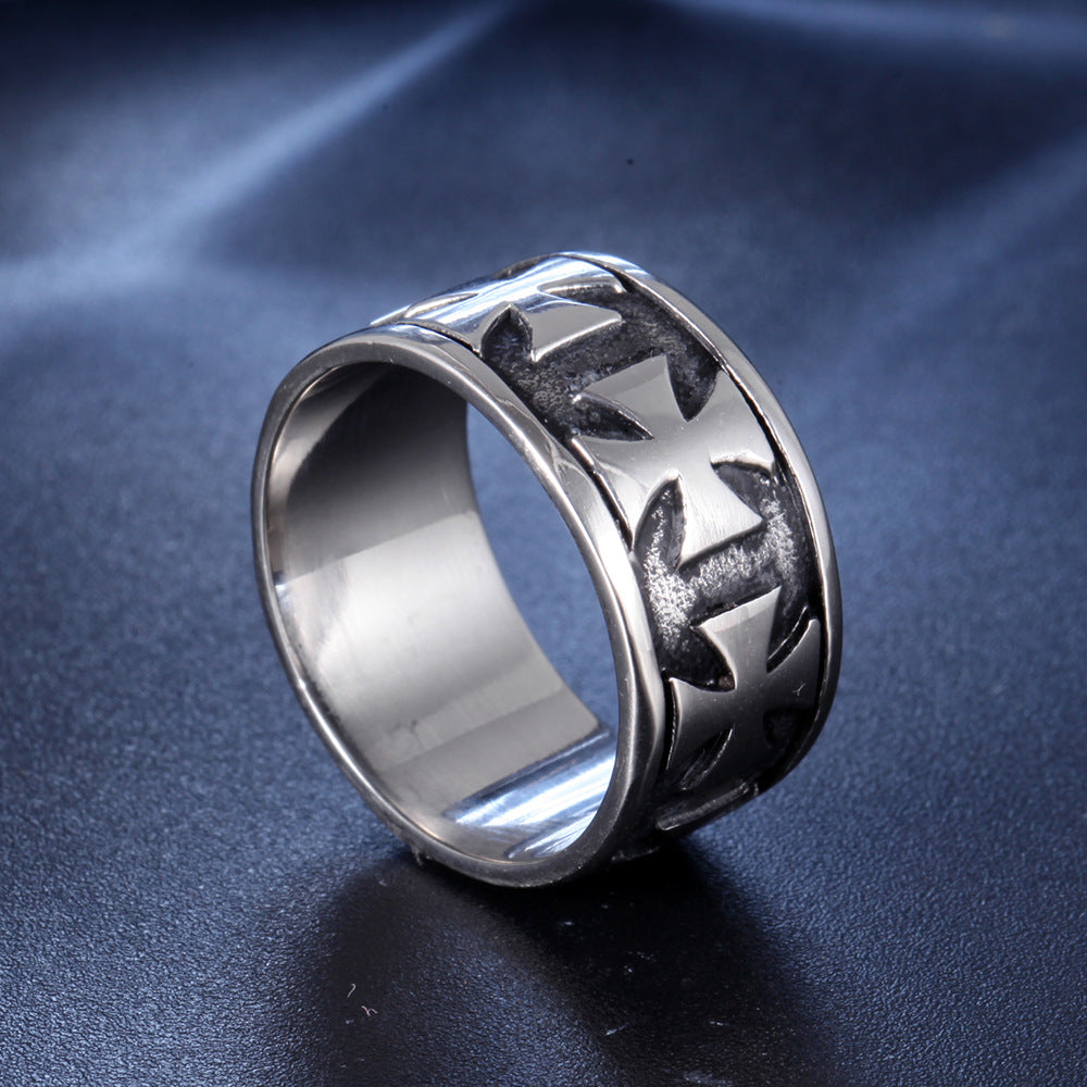 Retro Stainless Steel Iron Cross Ring Band – Vintage Unisex Statement Jewellery