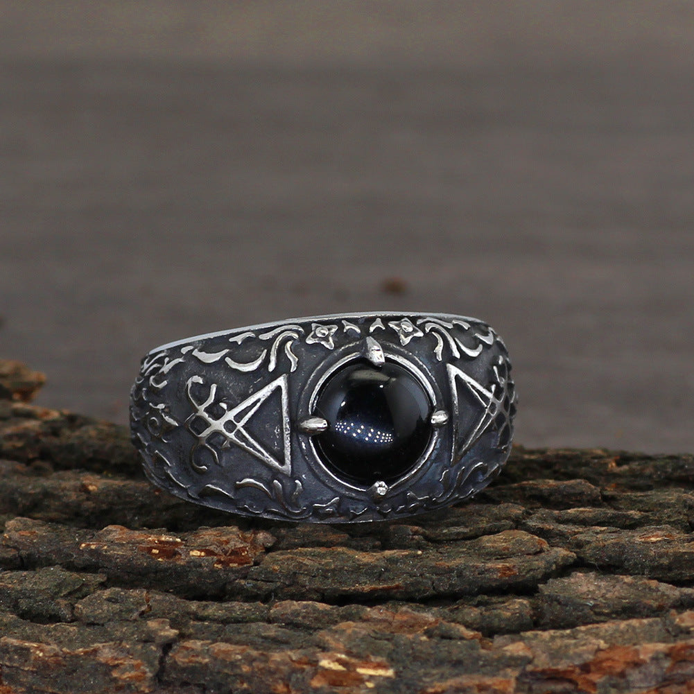 Lucifer Satan Signet Ring – Gothic Devil Baphomet Punk Stainless Steel Ring for Men