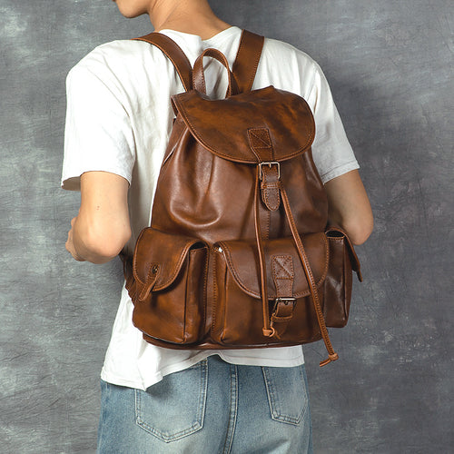 Genuine Leather Retro Backpack – Casual Soft Leather Hiking Bag