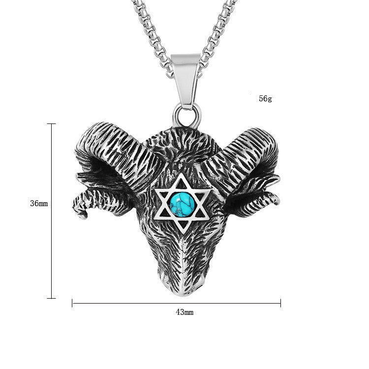 Men’s Vintage Satanic Five Star Sheep Head Pendant Necklace – Titanium Steel Gothic Jewellery
