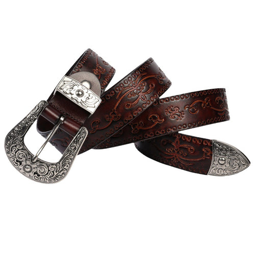 Embossed First Layer Cowhide Men’s Belt – Mongolian Style Carved Leather Belt