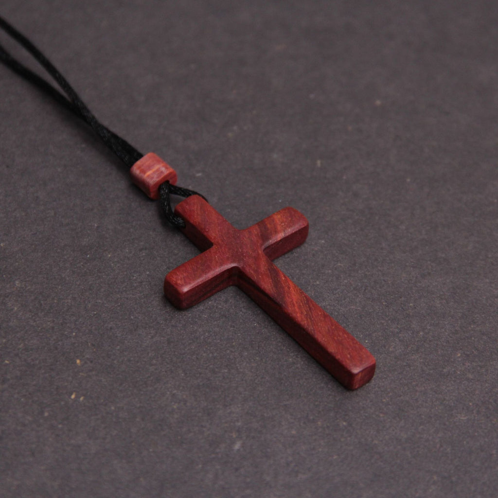 Solid Red Sandalwood Crucifix Cross Pendant Necklace Christian Jewellery Gift