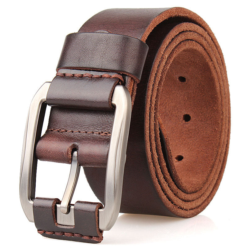 Men’s First Layer Cowhide Leather Belt – Casual Pin Buckle Jeans Belt