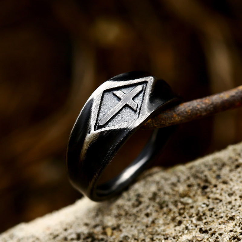 Black Latin Cross Stainless Steel Ring – Gothic Unisex Cross Band