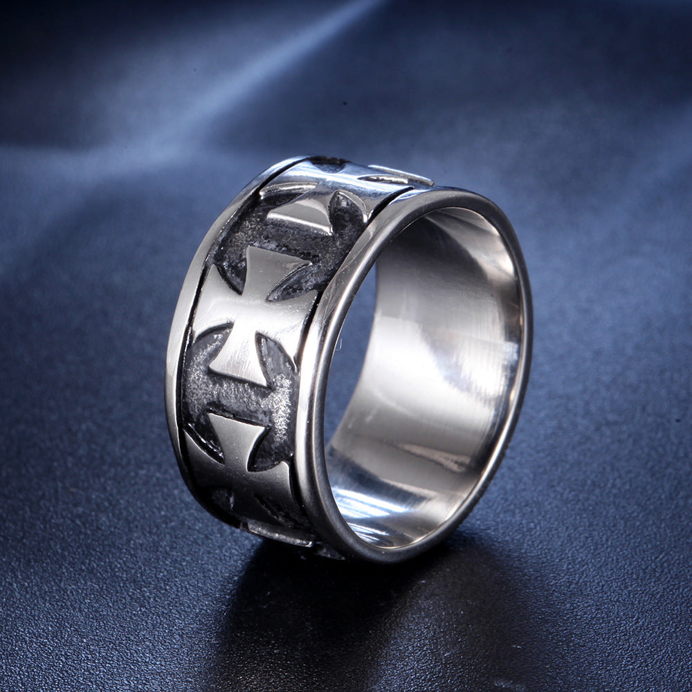 Retro Stainless Steel Iron Cross Ring Band – Vintage Unisex Statement Jewellery