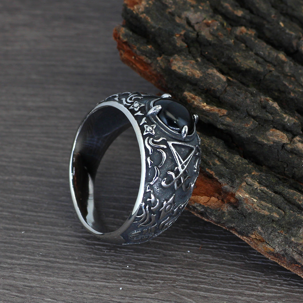 Lucifer Satan Signet Ring – Gothic Devil Baphomet Punk Stainless Steel Ring for Men