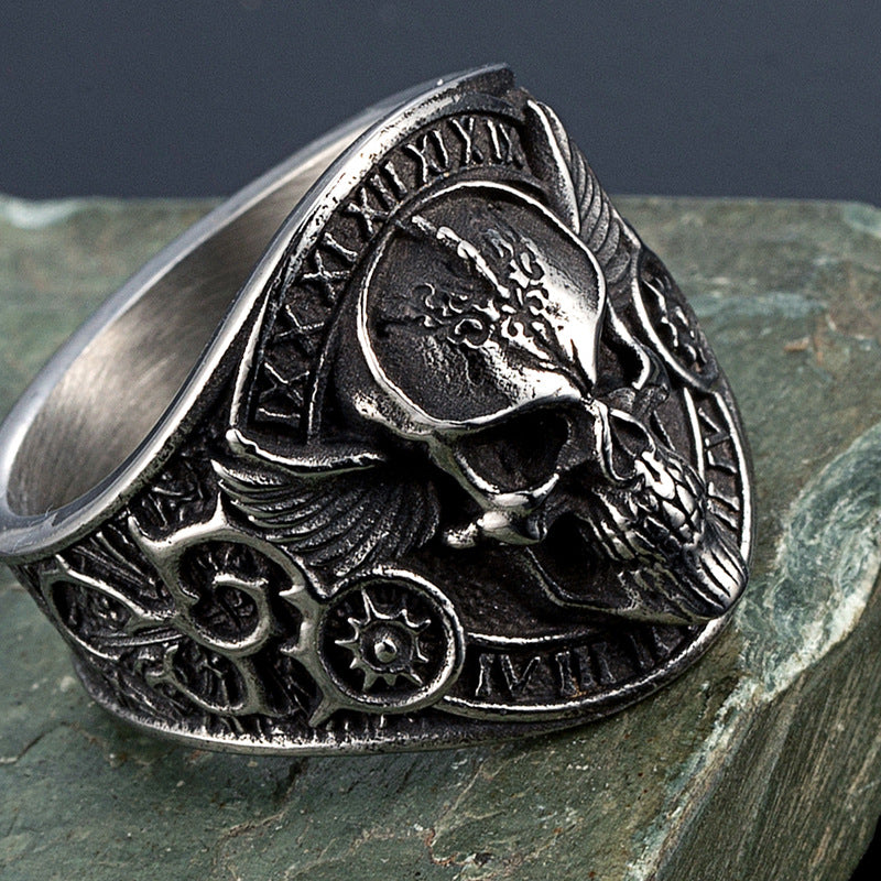 Skull Ring For Unisex Featuring Titanium Steel Material In Steel Color With Punk Retro Style