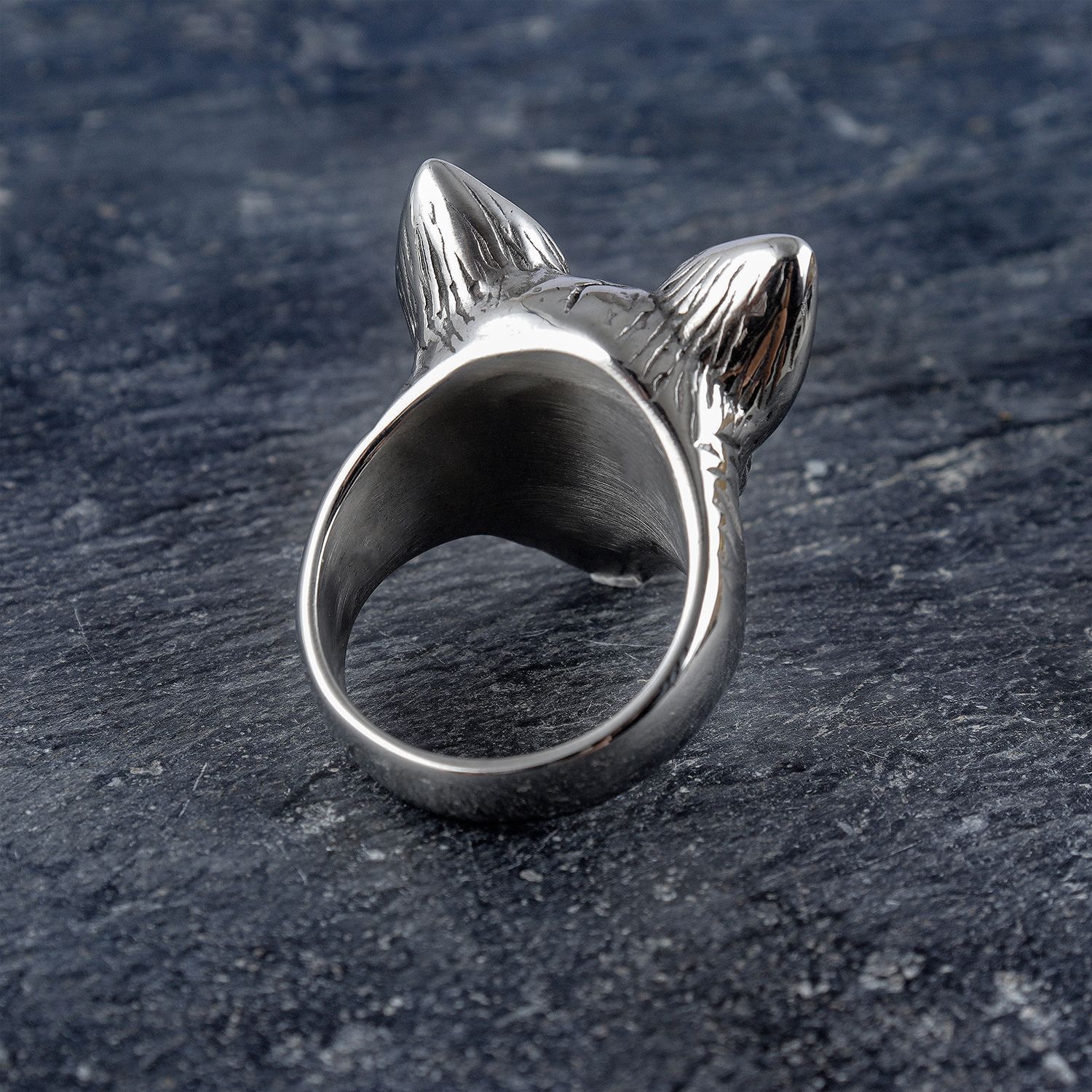 Skull Cat Stainless Steel Ring – Gothic Undead Animal Statement Ring
