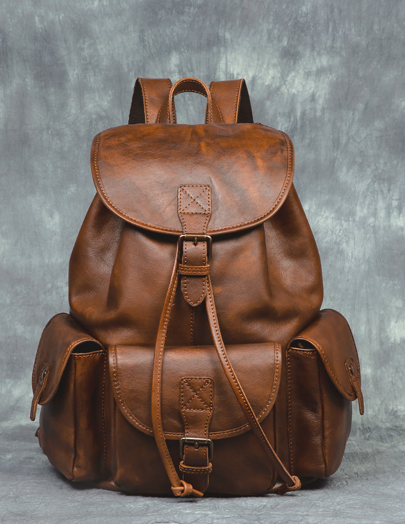 Genuine Leather Retro Backpack – Casual Soft Leather Hiking Bag
