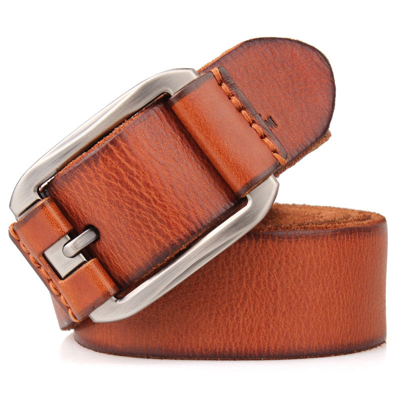Men’s First Layer Cowhide Leather Belt – Casual Pin Buckle Jeans Belt