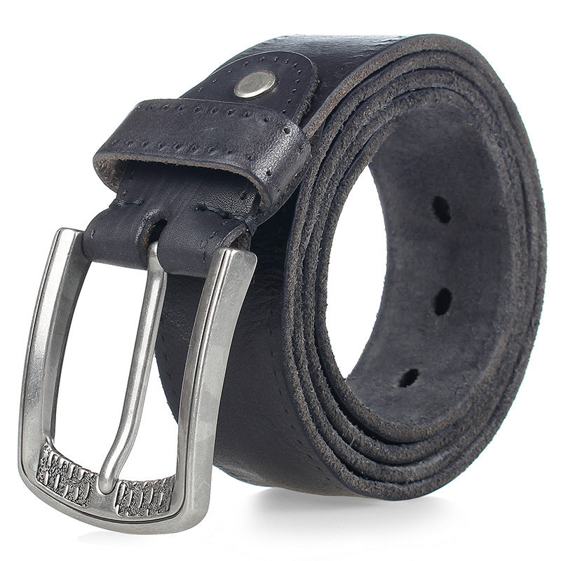 Retro Personalized Double Needle Brass Buckle First Layer Cowhide Stitching Men's Leather Belt