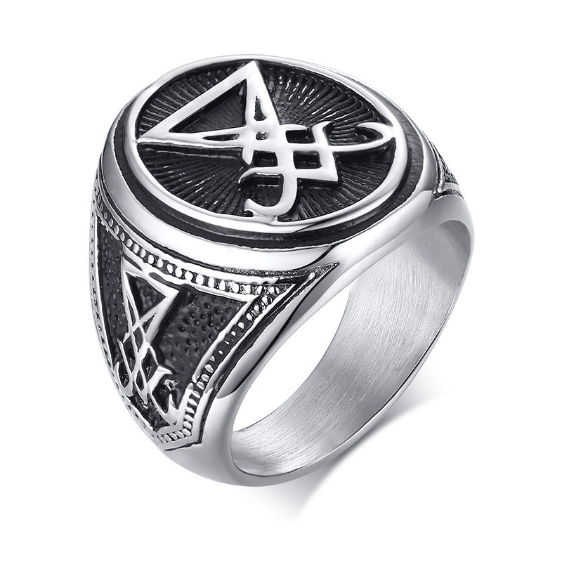 Men’s Stainless Steel Satanic Baphomet Ring Gothic Occult Lucifer Demon Symbol B