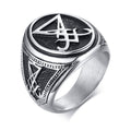Men’s Stainless Steel Satanic Baphomet Ring Gothic Occult Lucifer Demon Symbol B