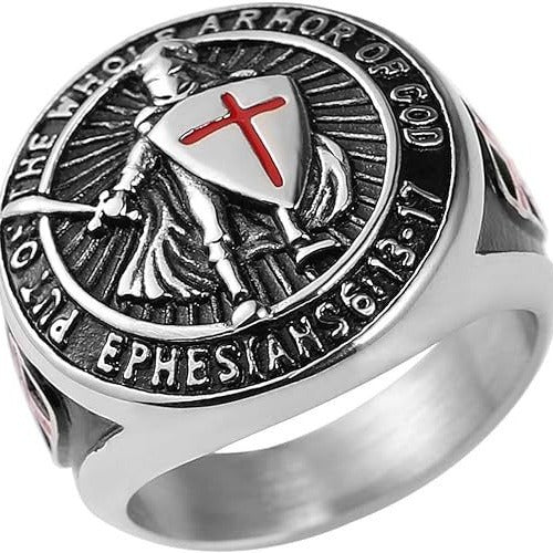 Men’s Retro Templar Shield Cross Ring – Titanium Steel Crusader Statement Band