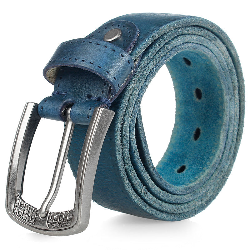 Retro Personalized Double Needle Brass Buckle First Layer Cowhide Stitching Men's Leather Belt