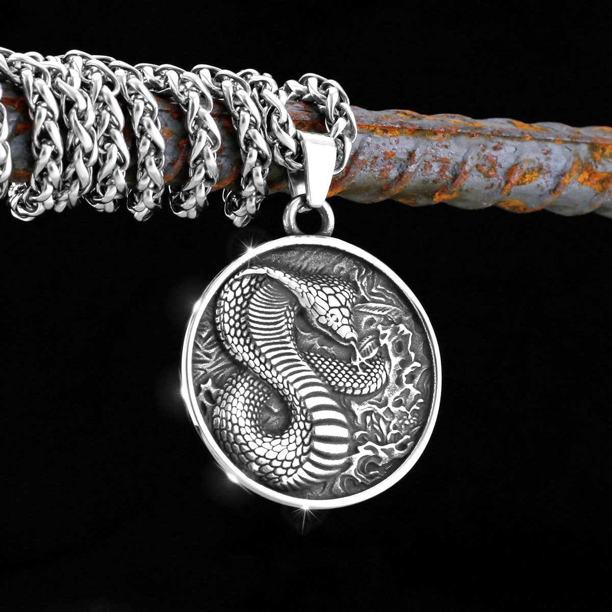 316L Stainless Steel Viking Snake Necklace – Nordic Odin Amulet Pendant